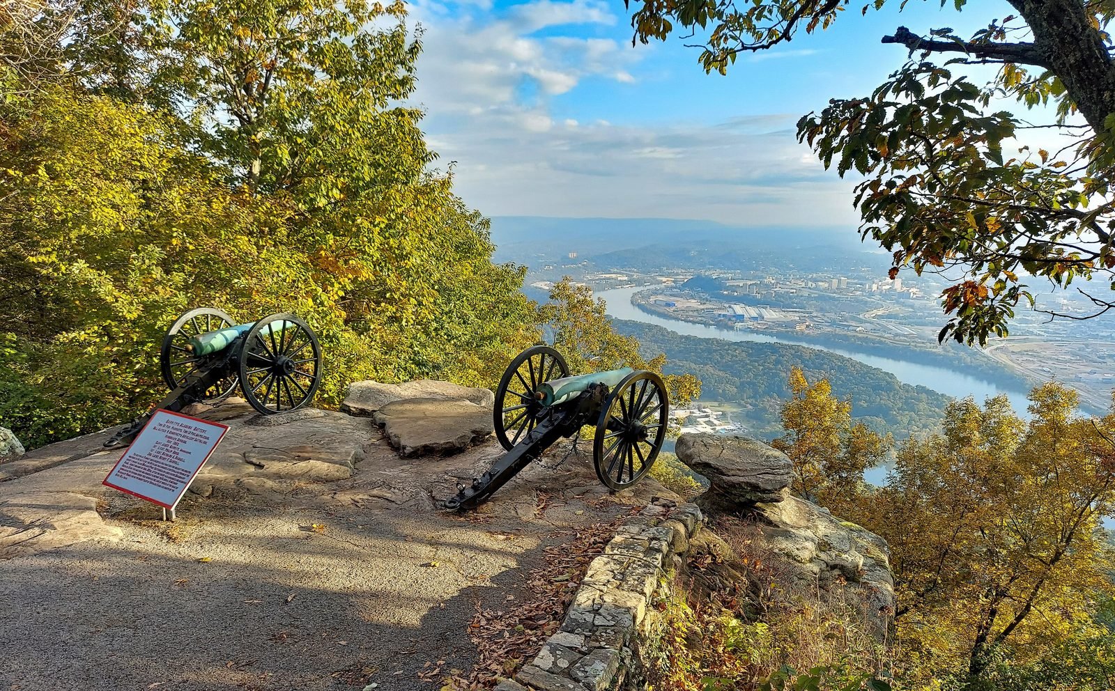 Cannons at Point Park on Lookout Mountain overlooking the Tennessee River and Chattanooga in autumn